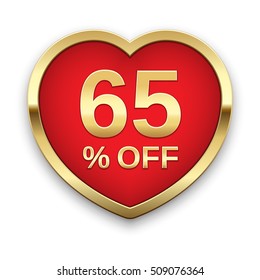 65% off golden badge, vector.