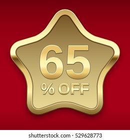 65% off golden badge, vector 