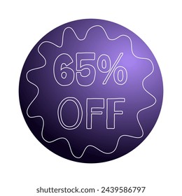 65% off handwritten on a purple sphere.