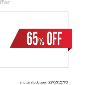 65% off message on ribbon banner, Vector illustration, Isolated web element.