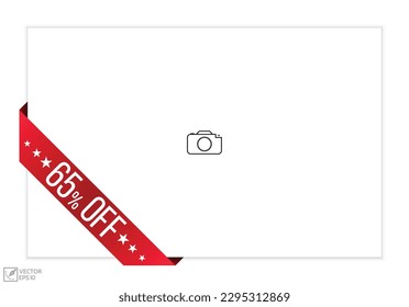 65% off message on ribbon banner, Vector illustration, Isolated web element.
