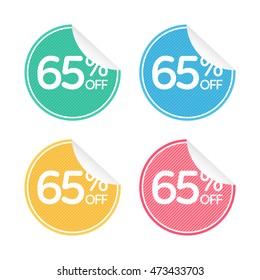 65% off. Sale and discount price badge sticker. Concept Shopping.