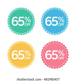 65% off. Sale and discount price badge sticker. Concept Shopping.