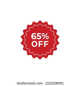 65% off sale label symbol promotion flat icon, Sale tag vector badge template, clearance sale sticker emblem, bargain sale red sign modern design isolated on white background