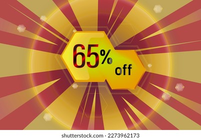 65% off, sixty five percent off. coupon, offer, yellow geometric shape, red background with rays of light.eps

Tipo de imagem