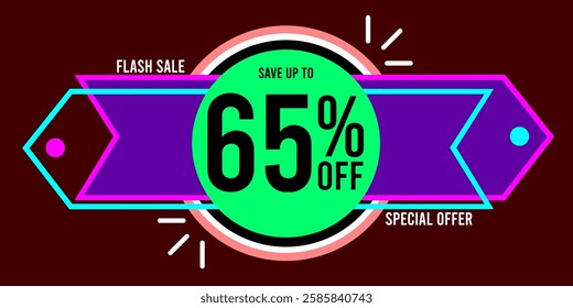 65% off sixty five percent off 65%off flash sale % save up to 65 % off special offer 65 letters numbers black white, red background, balls green black white red colorful designs.eps