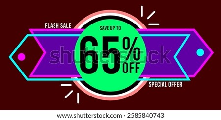 65% off sixty five percent off 65%off flash sale % save up to 65 % off special offer 65 letters numbers black white, red background, balls green black white red colorful designs.eps