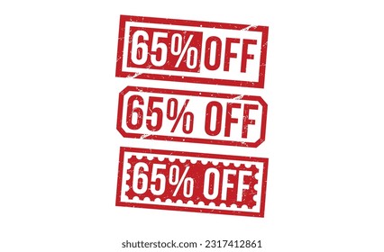 65% Off stamp red rubber stamp on white background. 65% Off stamp sign. 65% Off stamp SET.