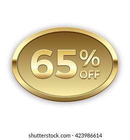 65% off vector badge, gold
