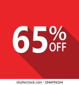 65% off white text on red background