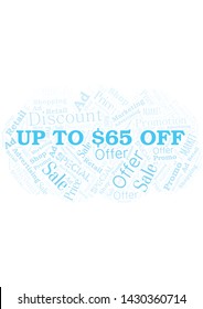 Up To $65 Off word cloud. Wordcloud made with text only.