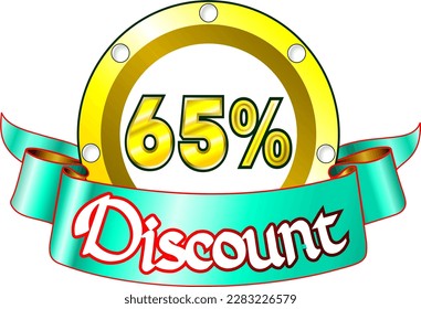 65% off, yellow disk and green ribbon, vector illustration for wholesale and retail, illustrative art, beautiful illustration, vector. God is good!