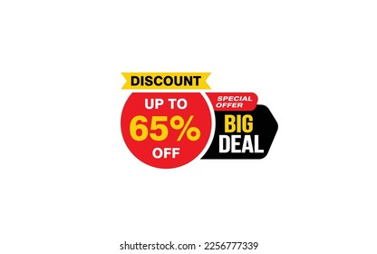 65 Percent big deal offer, clearance, promotion banner layout with sticker style. 