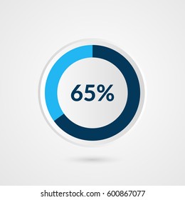 65 percent blue grey and white pie chart. Percentage vector infographics. Circle diagram business illustration