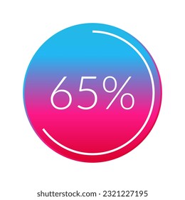 65 percent circle chart, isolated symbol. Vector gradient element. Percentage Infographic sign. Illustration, icon for business, finance, progress, report, web design, download