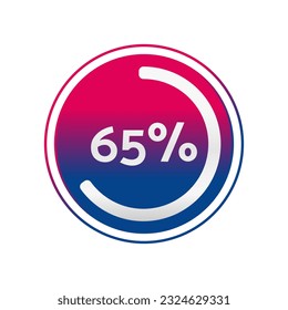 65 percent circle chart, isolated symbol. Vector red blue gradient element. Percentage Infographic sign. Illustration, icon for business, finance, progress, report, web design, download