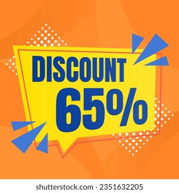 65 percent discount orange banner with yellow floating balloon for offers and promotions sales.