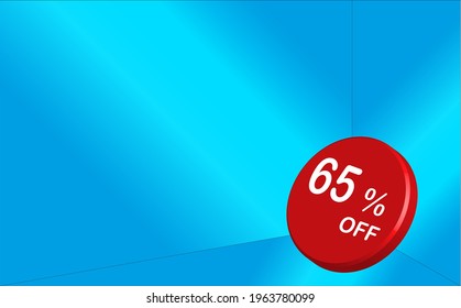 65 percent discount red button with blue walls for offers and promotions