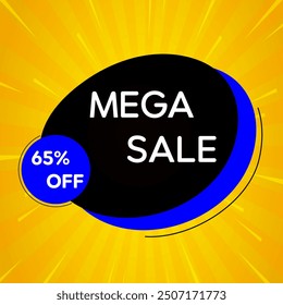 65 percent discount. Sale banner template design. special promotion with up to 65% discount. Super Sale, end of season special offer banner. mega sale. in yellow, blue and black