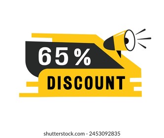 65 percent discount speech bubble icon flat style. Banner design for business, marketing. Vector label.
