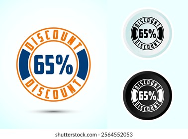 65 Percent discount tag sticker white and black background, Special offer discount tag, sale symbol