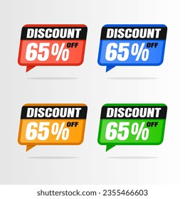 65 percent discount white banner with red, blue, yellow, green balloon for offers and promotions sales.