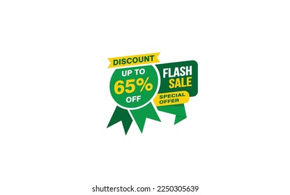 65 Percent FLASH SALE offer, clearance, promotion banner layout with sticker style.