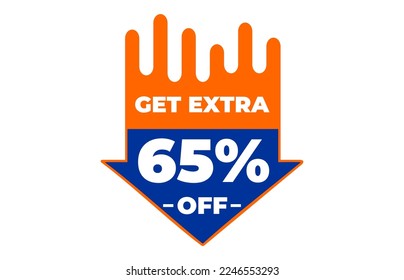 65% Percent Get Extra  off Sale. Flash offer banner with quote. Discount offer price sign. Special offer symbol.