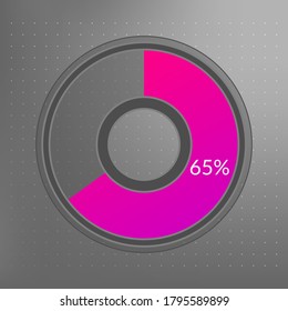 65 percent isolated pie chart. Percentage vector, transparent infographic icon on dotted background. Circle sign for business, finance, web design, download, progress