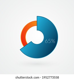 65 percent isolated pie chart. Percentage vector, infographic gradient icon. Circle sign for business, finance, web design, download, progress