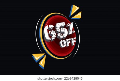65 percent off banner with floating circle for promotions and offers