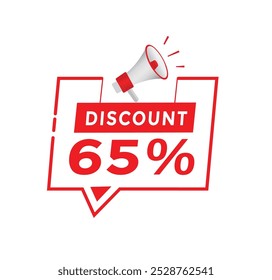 65 percent off discount badge icon, price tag special offer. vector design.