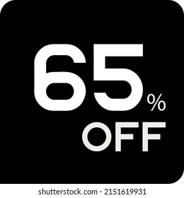 65 percent off. Discount for big sales. Black balloon.