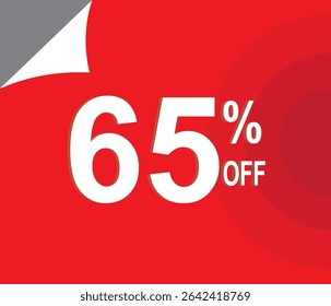 65% de desconto. Desconto para suas vendas. Vermelho e branco. 