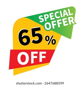 Jusqu'à 65 % de réduction sur la vente, ensemble d'icônes promotionnelles à prix réduit, signe de prix enregistrer d'offre à prix réduit, symbole d'offre spéciale, et icône d'Image vectorielle à 65 % de pourcentage