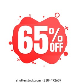 65% percent off, special (offer), limited time only. 3D red bubble design. Super discount online coupon. vector illustration