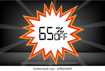 65 percent off.Banner with discount explosion for promotions and offers.