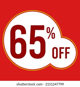 65 percent red banner with white ballons and red lettering for promotions and offers