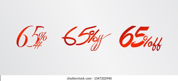 65 percent sale with calliography text shapes icon set 
