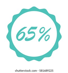 65 Percent % sign vector illustration with scalloped sunburst seal sticker background for retail marketing or price reduction sale