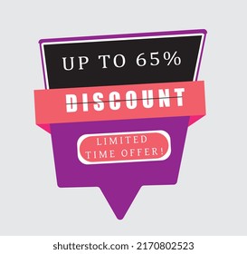 Up to 65% percentage off Sale. Discount offer price sign. Special offer symbol. Discount tag badge Vector Illustration. Perfect design for shop and sale banners