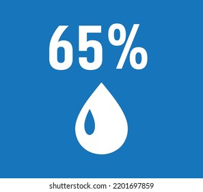 65% Pure water percentage sign vector illustrator - Pure Water drop sign isolated on blue background
