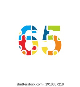 65 Puzzle number illustration. Vector Eps10