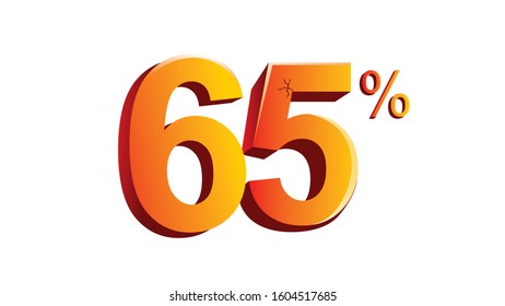 65% Realistic Vector 3D View Sign in Shiny Orange and Yellow Color
