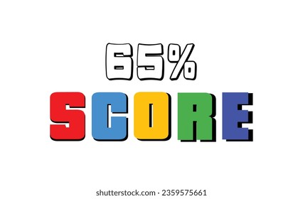Signo de puntuación del 65 % diseñado al estilo moderno para captar la vista con diferentes combinaciones de colores. Ilustración del vector de punto aislado fondo blanco.