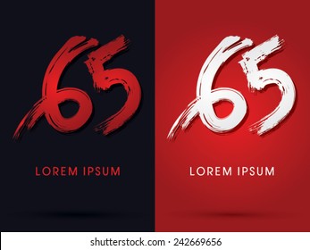 65, Sixty five grungy  font, brush, logo, symbol, icon, graphic, vector.