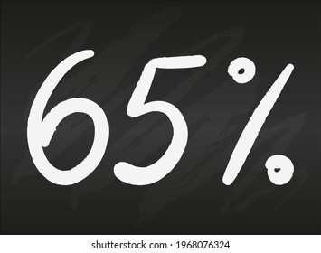 65 sixty five percent sign on black chalkboard Simple flat vector illustration