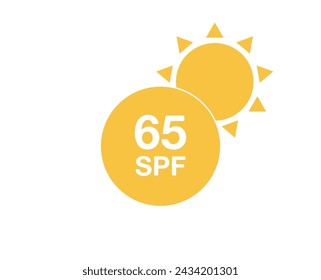 65 SPF icon. Sun protection for skin, UVA and UVB rays. Vector for skin and cosmetics labels