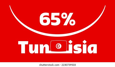 65% Túnez etiqueta de señas ilustración de arte vectorial con fuente visible, estilizada en color blanco en un fondo rojo