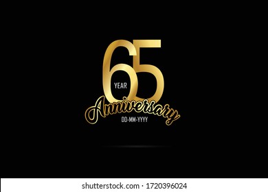 65 year anniversary celebration logotype. anniversary logo with golden color isolated on black background - Vector